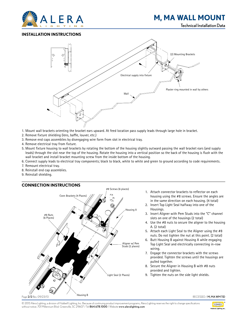 M, ma wall mount, Technical installation data | Alera Lighting M, MA Wall Mount User Manual | Page 2 / 2
