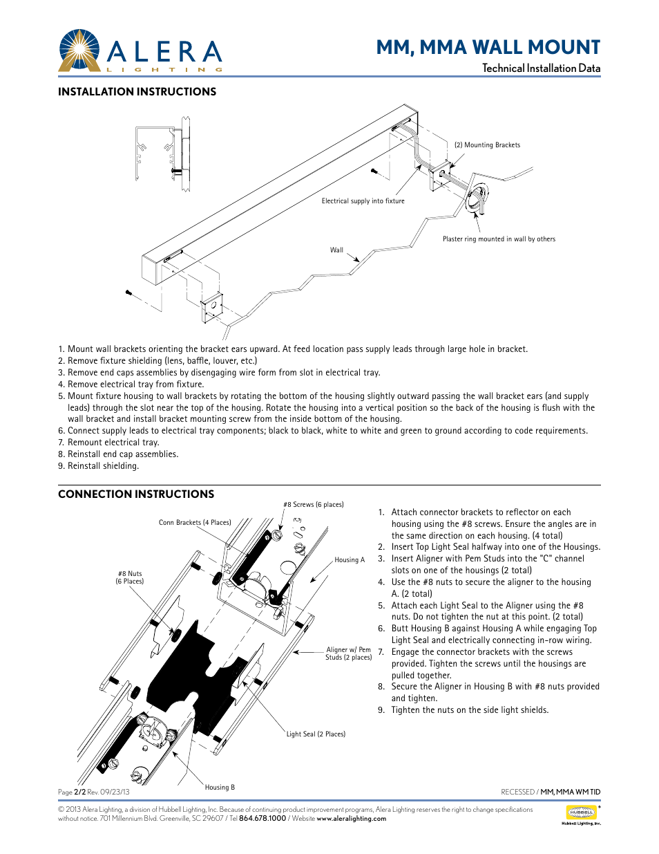 Mm, mma wall mount, Technical installation data | Alera Lighting MM, MMA Wall Mount User Manual | Page 2 / 2