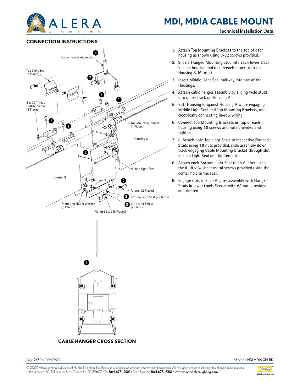 Mdi, mdia cable mount, Technical installation data | Alera Lighting MDI, MDIA Cable Mount User Manual | Page 2 / 2