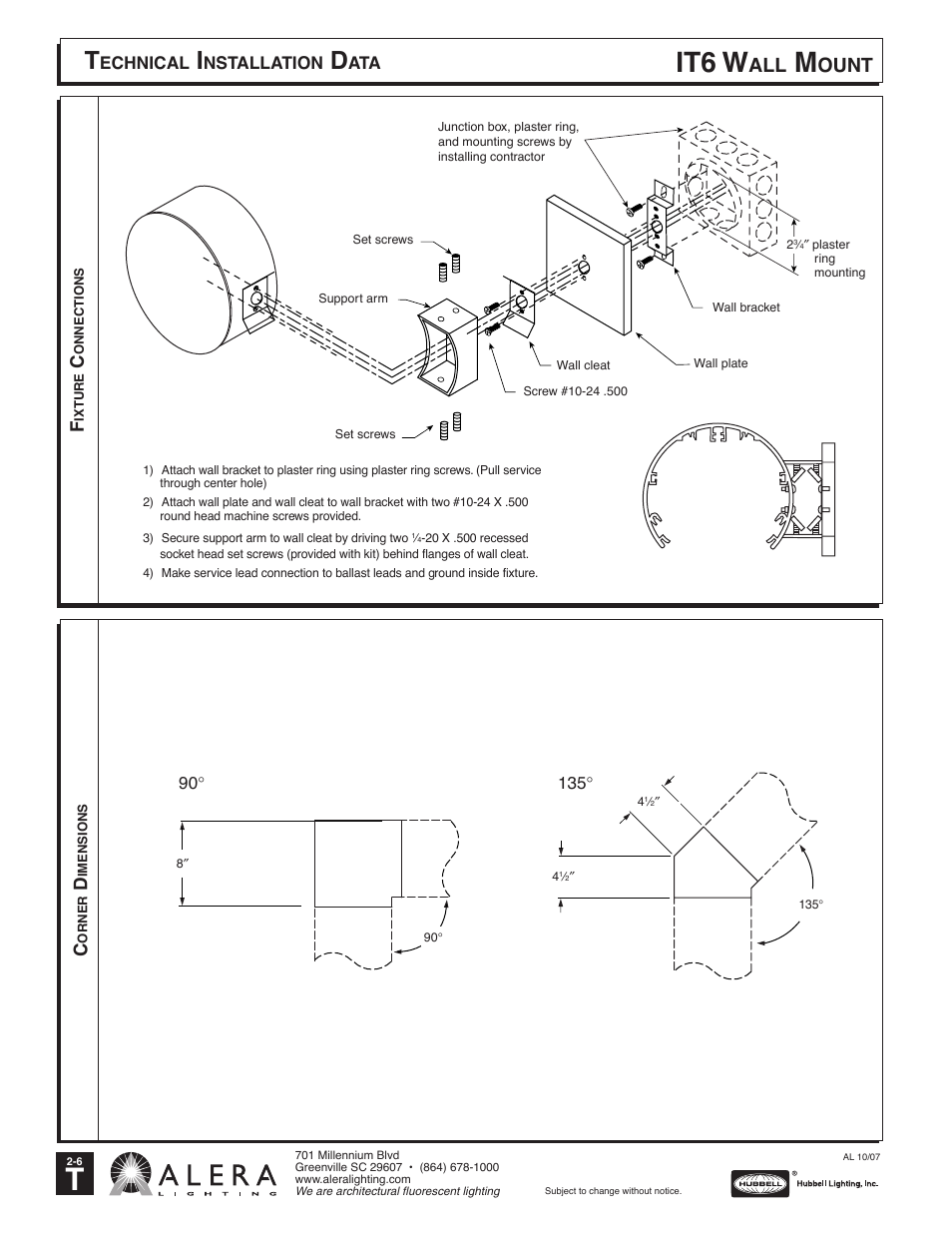 It6 w, Ount | Alera Lighting IT6 - Wall Mount User Manual | Page 2 / 2