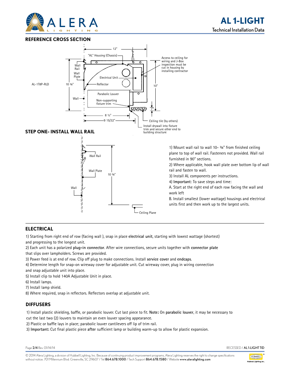 Al 1-light, Technical installation data | Alera Lighting AL 1-Light User Manual | Page 2 / 4