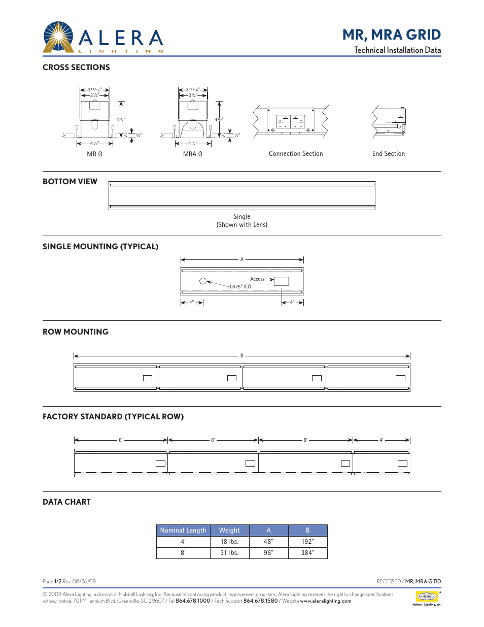 Alera Lighting MR, MRA Grid User Manual | 2 pages