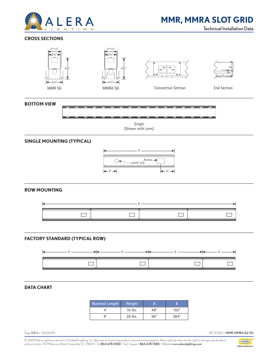 Alera Lighting MMR, MMRA Slot Grid User Manual | 2 pages