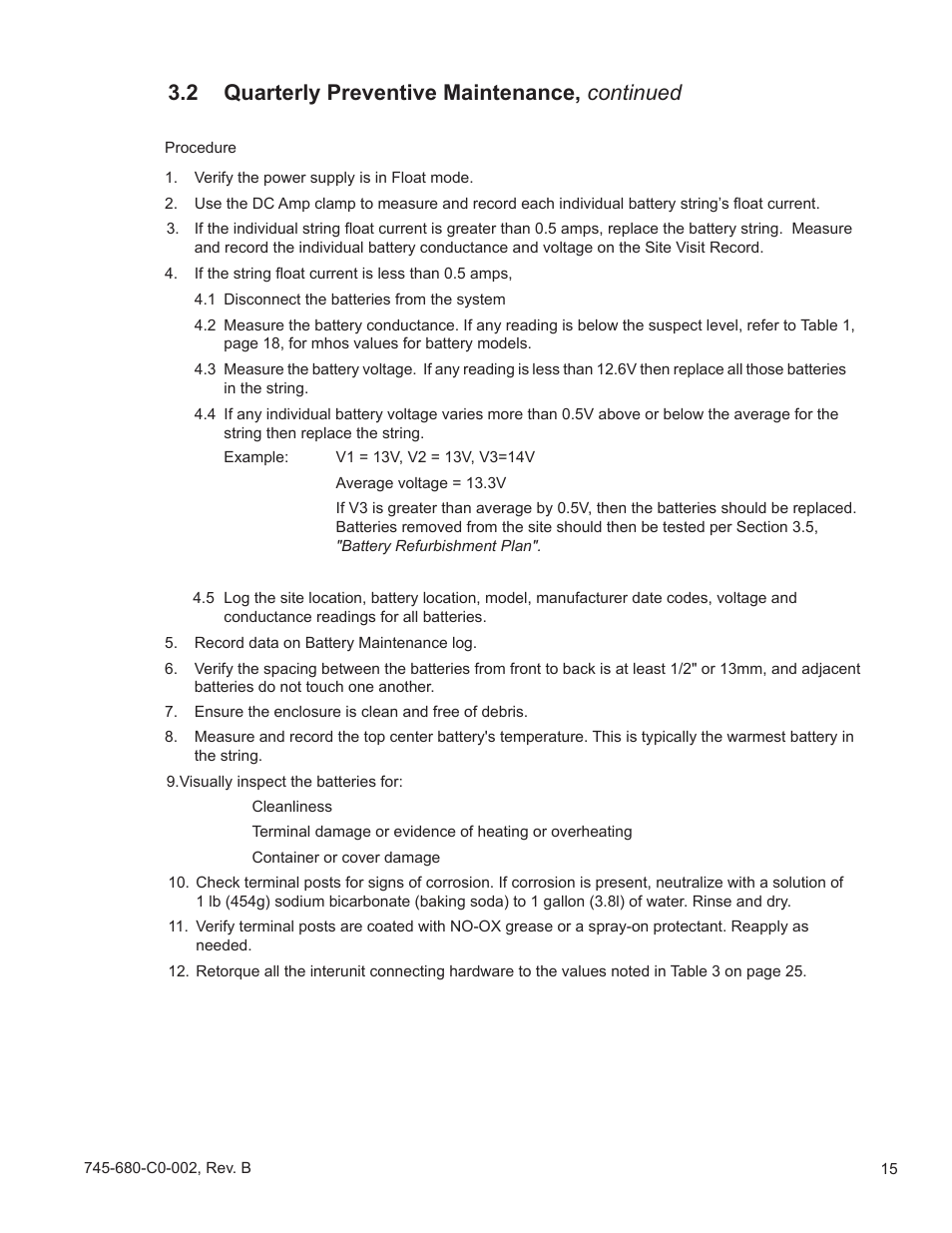 2 quarterly preventive maintenance, continued | Alpha Technologies AlphaCell GelCell Series User Manual | Page 15 / 32