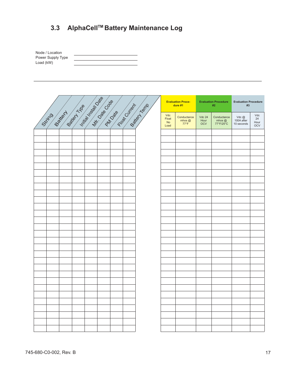 3 alphacell, Battery maintenance log | Alpha Technologies AlphaCell GelCell Series User Manual | Page 17 / 32