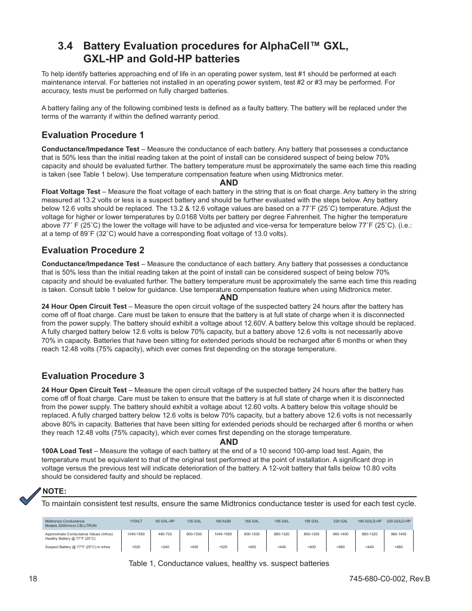 Evaluation procedure 1, Evaluation procedure 2, Evaluation procedure 3 | Alpha Technologies AlphaCell GelCell Series User Manual | Page 18 / 32