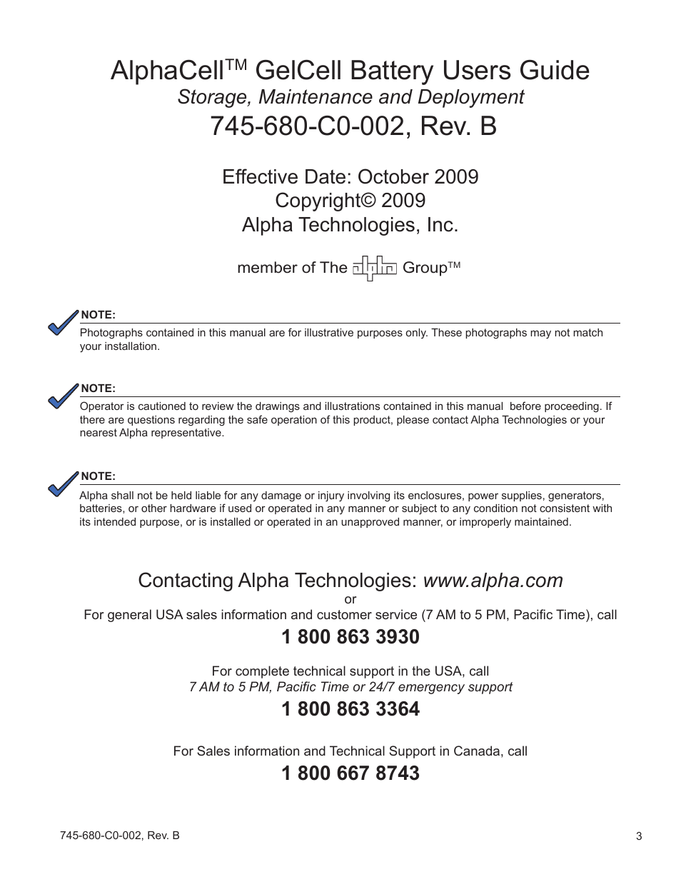 Alphacell, Gelcell battery users guide, Storage, maintenance and deployment | Alpha Technologies AlphaCell GelCell Series User Manual | Page 3 / 32