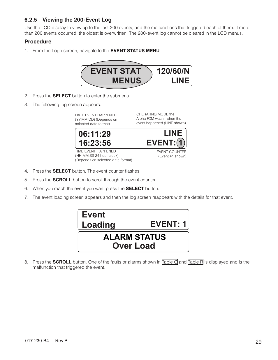 Event loading, Over load, Alarm status | Alpha Technologies FXM 650, 1100, 2000 UPS User Manual | Page 31 / 96