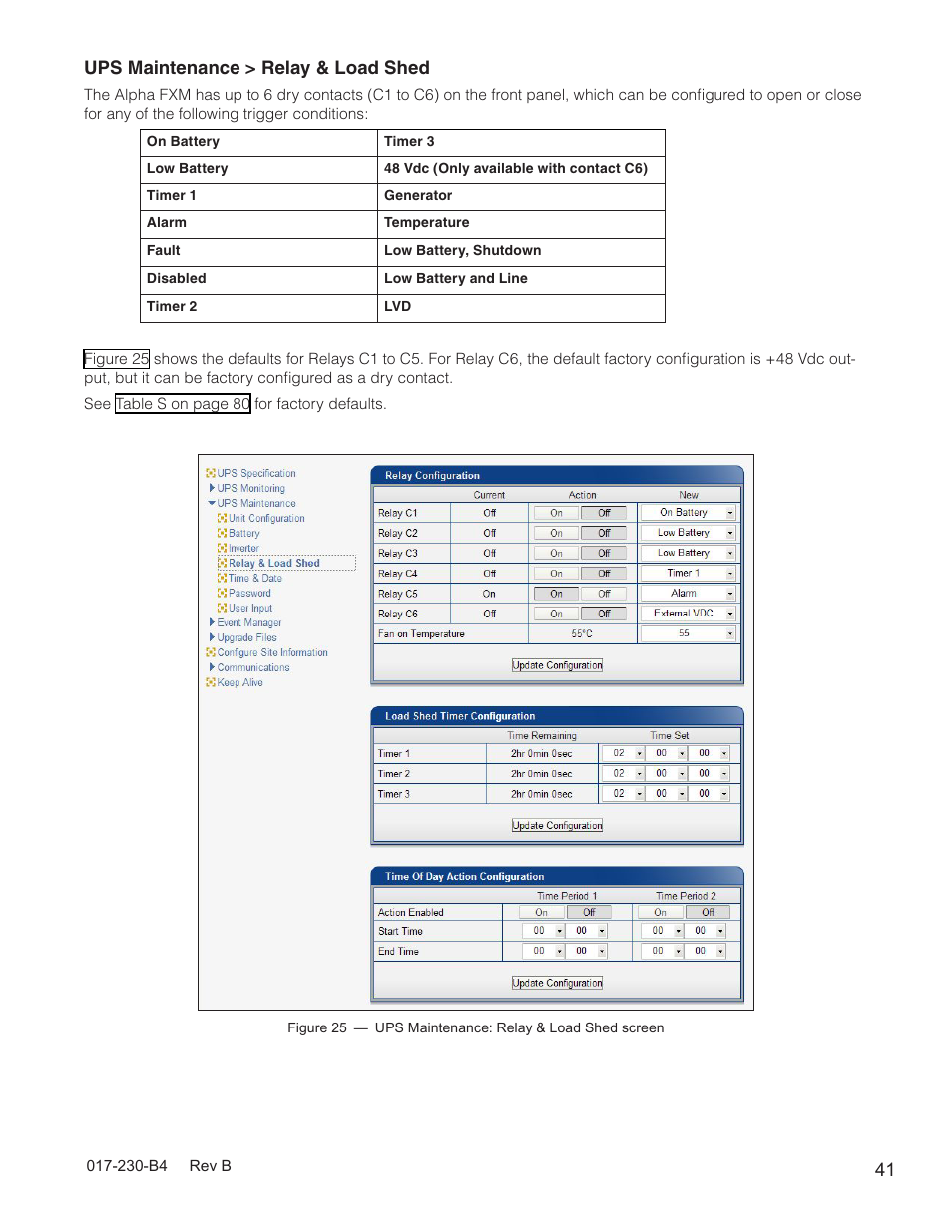 E "ups maintenance > relay & load | Alpha Technologies FXM 650, 1100, 2000 UPS User Manual | Page 43 / 96