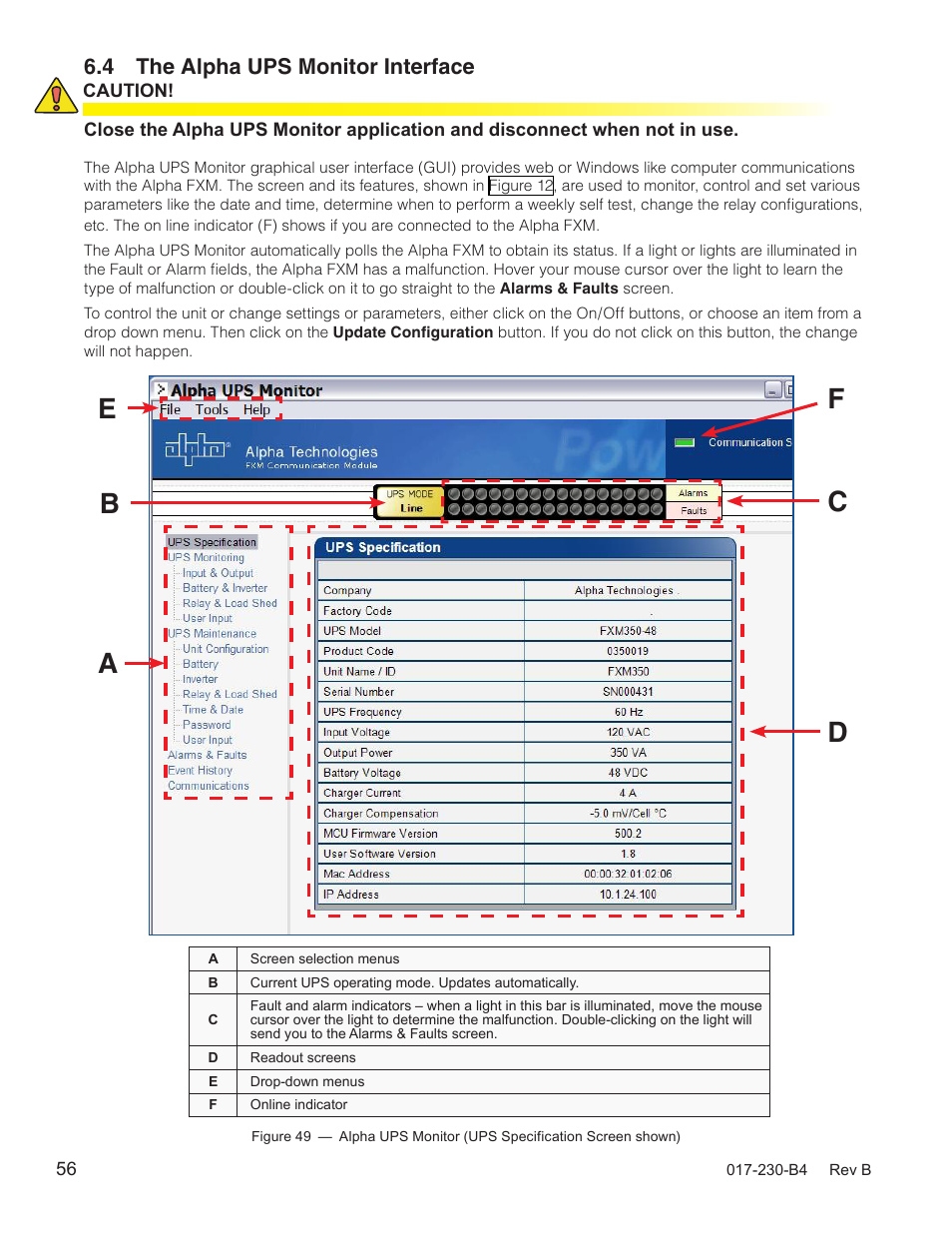 4 the alpha ups monitor interface | Alpha Technologies FXM 650, 1100, 2000 UPS User Manual | Page 58 / 96