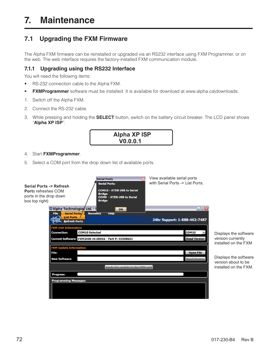 Maintenance, 1 upgrading the fxm firmware, Alpha xp isp v0.0.0.1 | Alpha Technologies FXM 650, 1100, 2000 UPS User Manual | Page 74 / 96