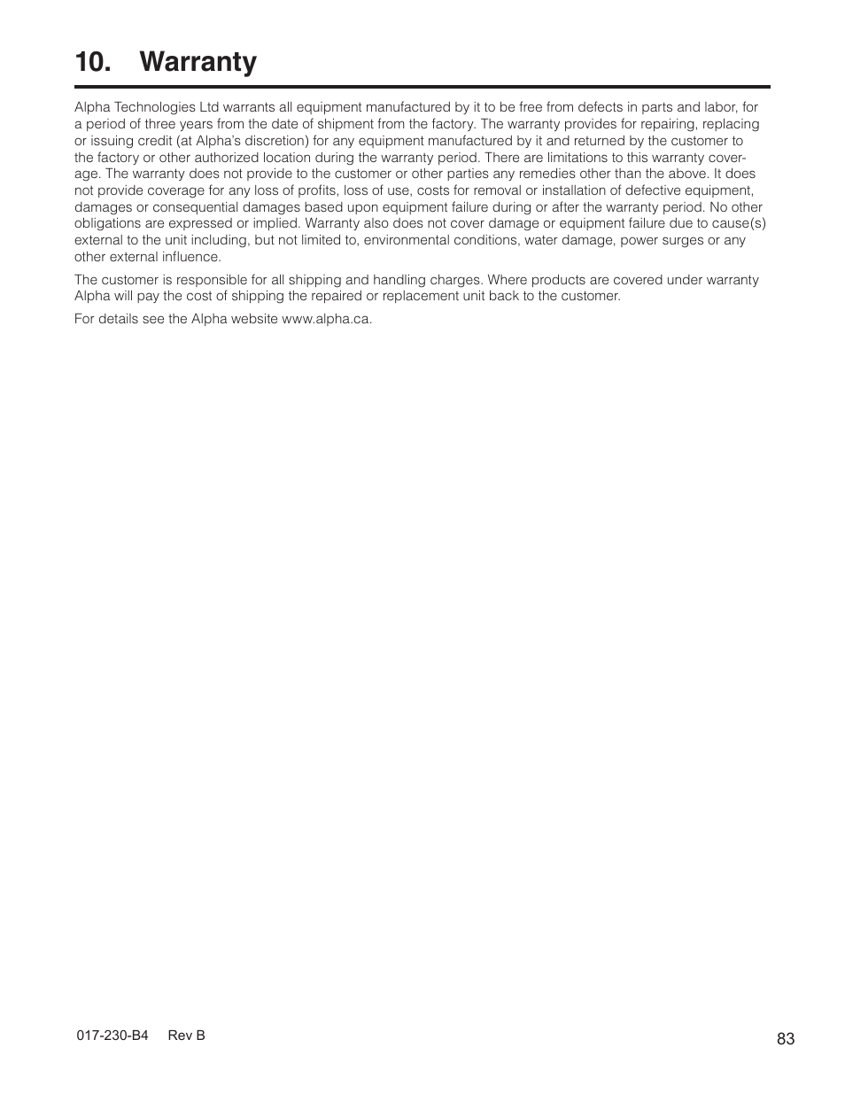 Warranty | Alpha Technologies FXM 650, 1100, 2000 UPS User Manual | Page 85 / 96