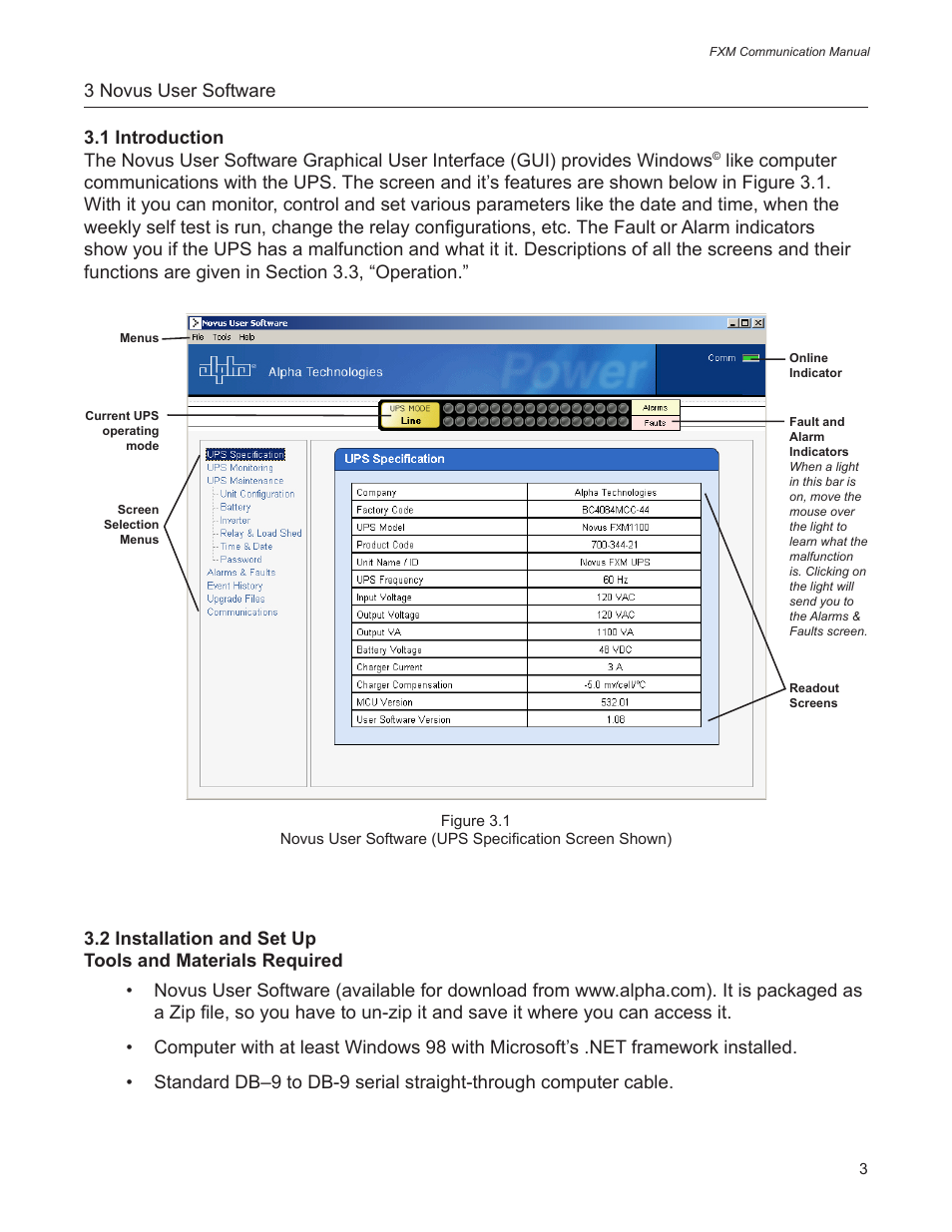 Section 3: novus user software | Alpha Technologies FXM Communication User Manual | Page 5 / 16