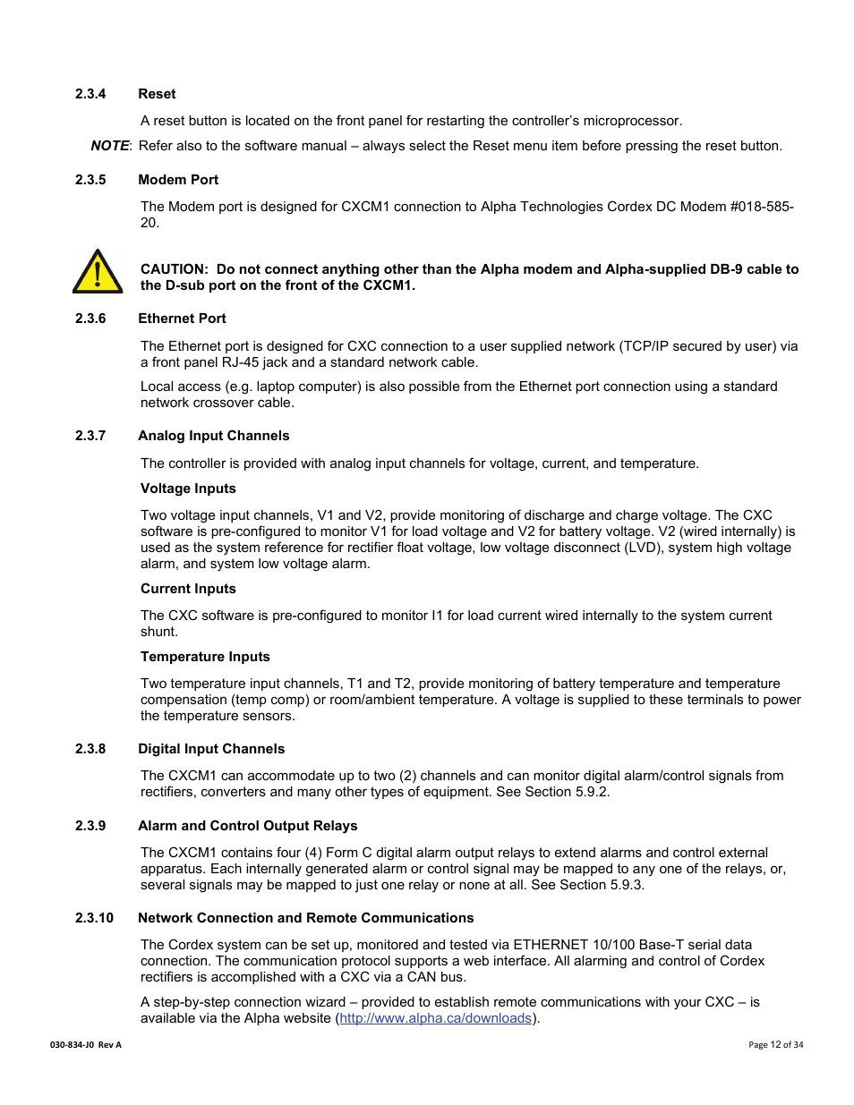 4 reset, 5 modem port, 6 ethernet port | 7 analog input channels, Voltage inputs, Current inputs, Temperature inputs, 8 digital input channels, 9 alarm and control output relays, 10 network connection and remote communications | Alpha Technologies Cordex 48-1.2kW User Manual | Page 18 / 68
