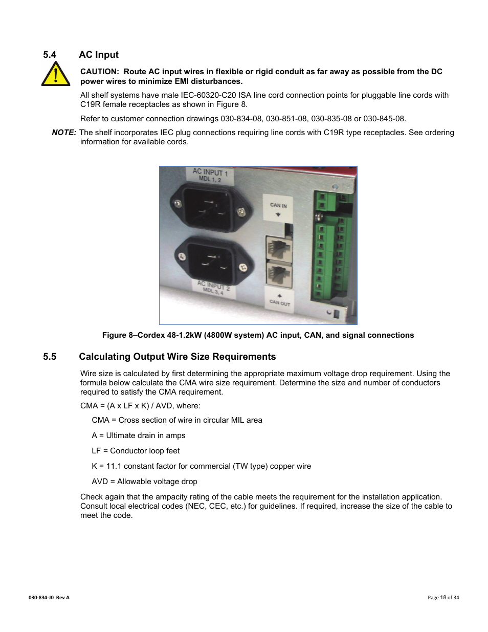 4 ac input, 5 calculating output wire size requirements, Ac input | Calculating output wire size requirements | Alpha Technologies Cordex 48-1.2kW User Manual | Page 24 / 68