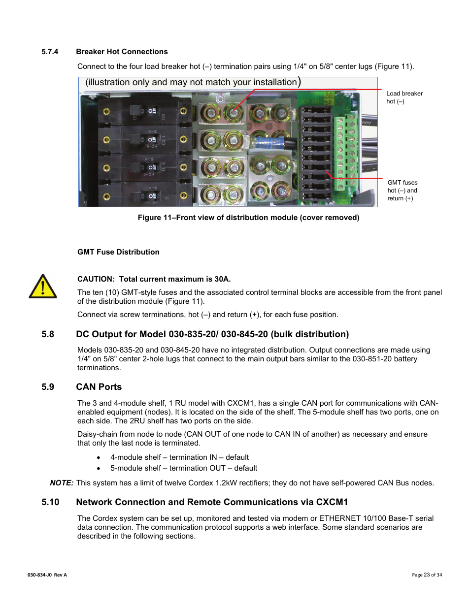 4 breaker hot connections, Gmt fuse distribution, 9 can ports | Ole_link1, Can ports | Alpha Technologies Cordex 48-1.2kW User Manual | Page 29 / 68
