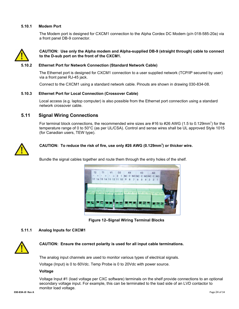 1 modem port, 11 signal wiring connections, 1 analog inputs for cxcm1 | Voltage, Signal wiring connections, Figure 11–signal wiring terminal blocks | Alpha Technologies Cordex 48-1.2kW User Manual | Page 30 / 68