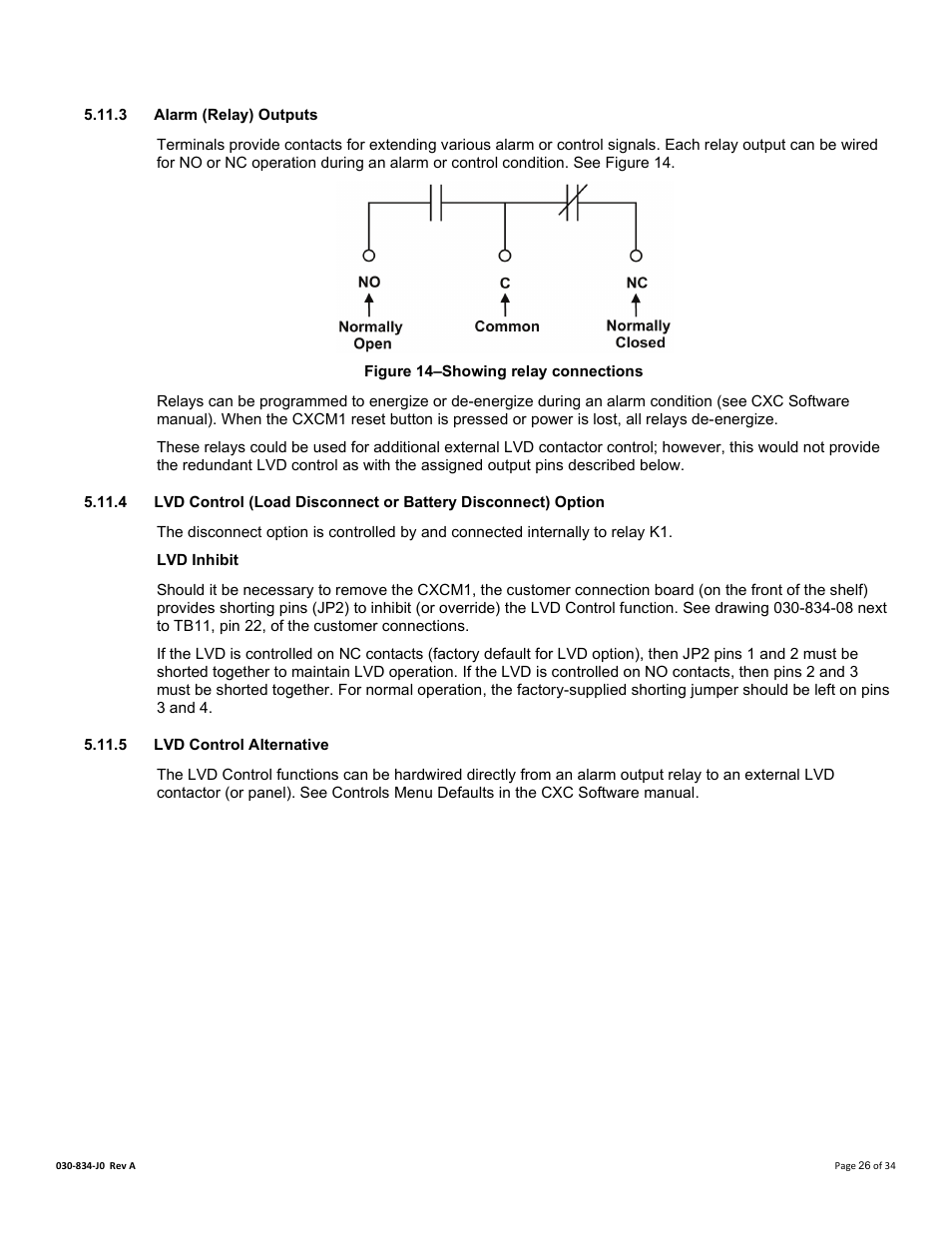 3 alarm (relay) outputs, Lvd inhibit, 5 lvd control alternative | Figure 13–showing relay connections | Alpha Technologies Cordex 48-1.2kW User Manual | Page 32 / 68