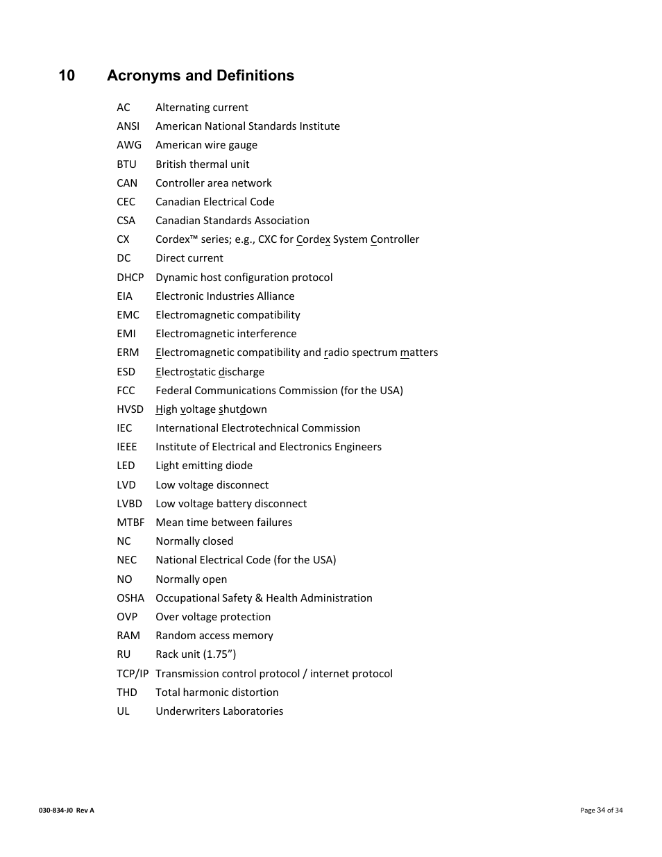 10 acronyms and definitions, Ole_link9, 10 a | Cronyms and, Efinitions | Alpha Technologies Cordex 48-1.2kW User Manual | Page 40 / 68