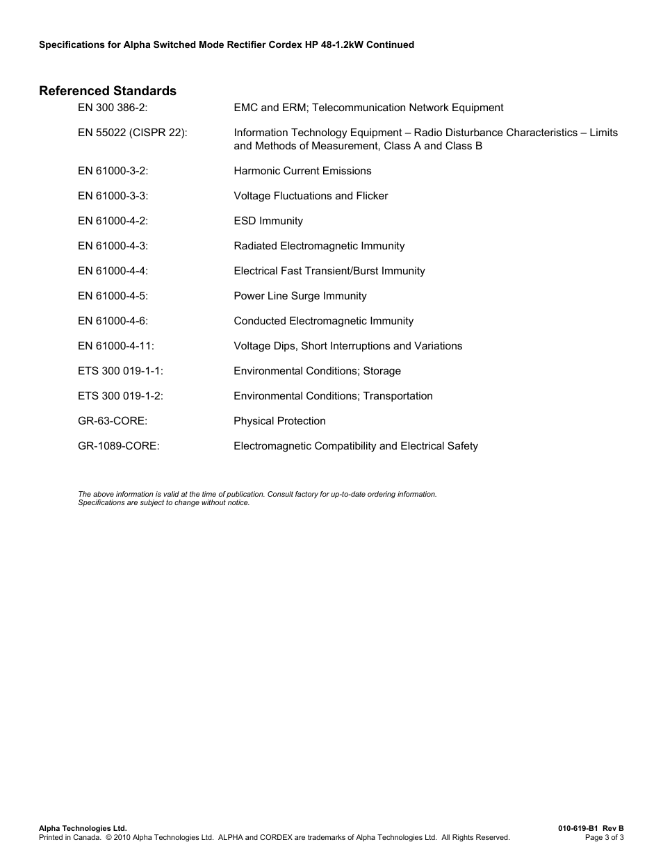 Referenced standards | Alpha Technologies Cordex 48-1.2kW User Manual | Page 44 / 68