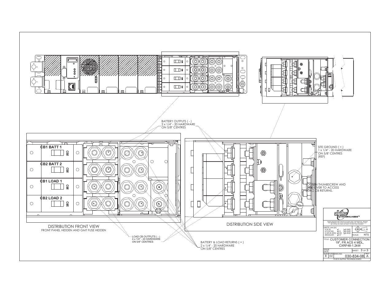 Distribution side view, Distribution front view | Alpha Technologies Cordex 48-1.2kW User Manual | Page 57 / 68
