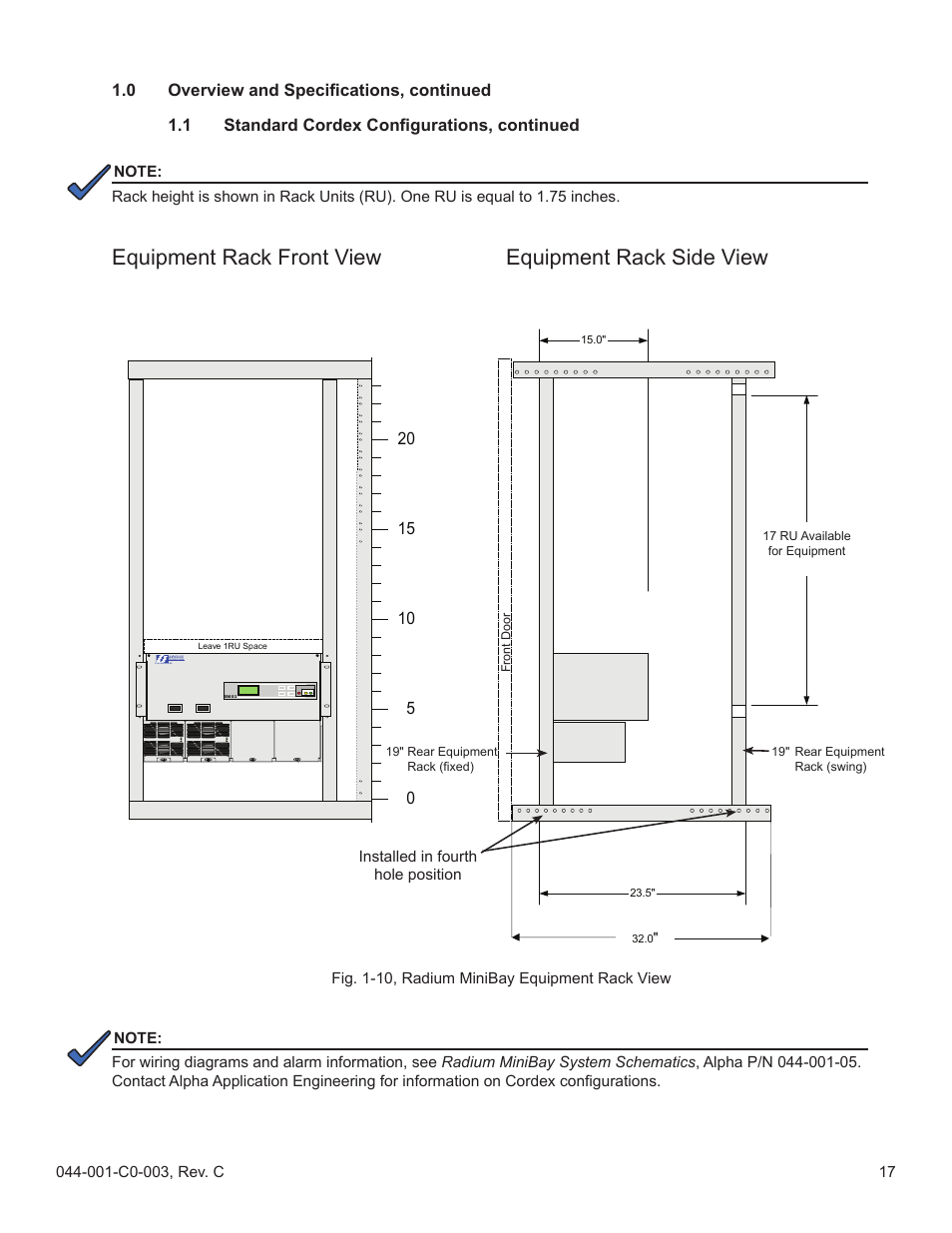 Equipment rack side view equipment rack front view | Alpha Technologies Radium MiniBay User Manual | Page 17 / 57