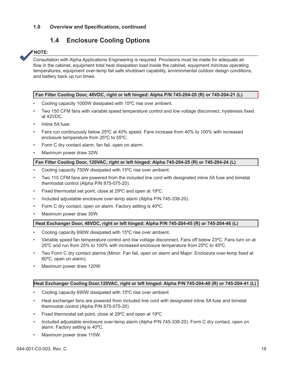 Enclosure cooling options, 4 enclosure cooling options | Alpha Technologies Radium MiniBay User Manual | Page 19 / 57