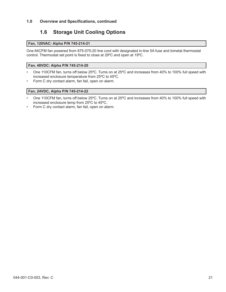 Storage unit cooling options, 6 storage unit cooling options | Alpha Technologies Radium MiniBay User Manual | Page 21 / 57