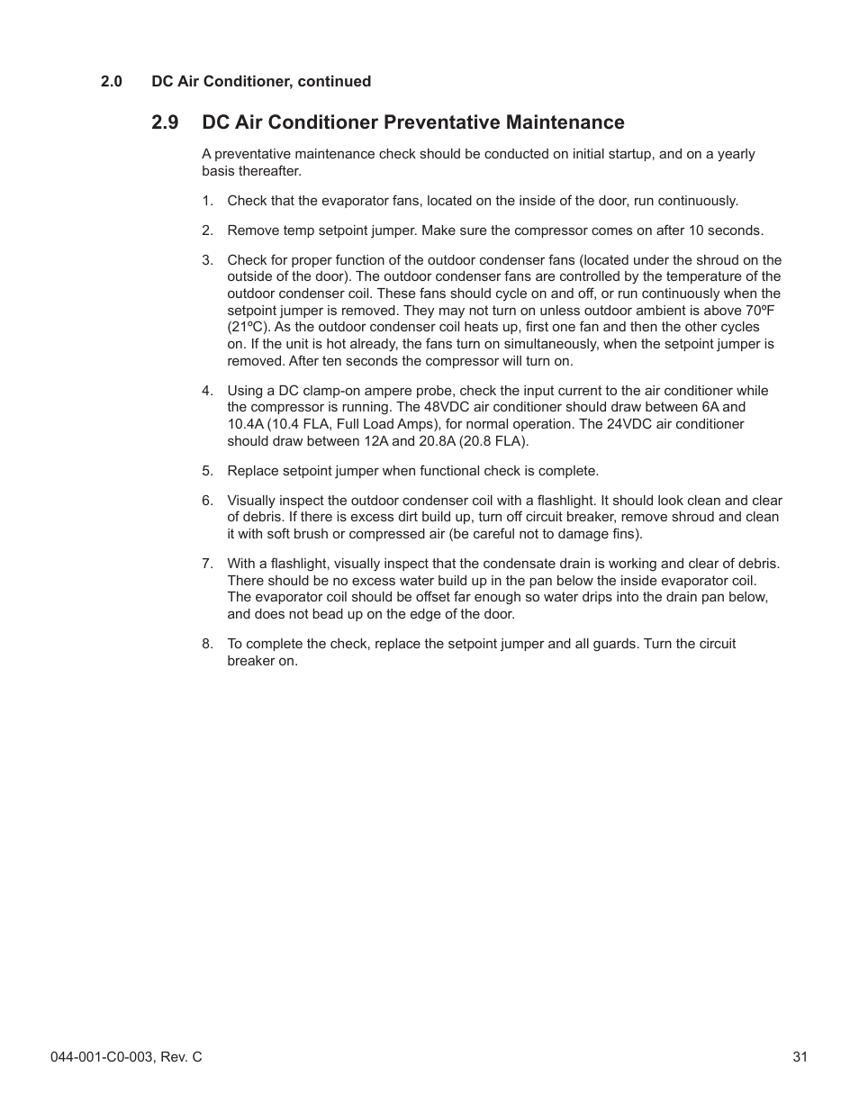 9 dc air conditioner preventative maintenance | Alpha Technologies Radium MiniBay User Manual | Page 31 / 57