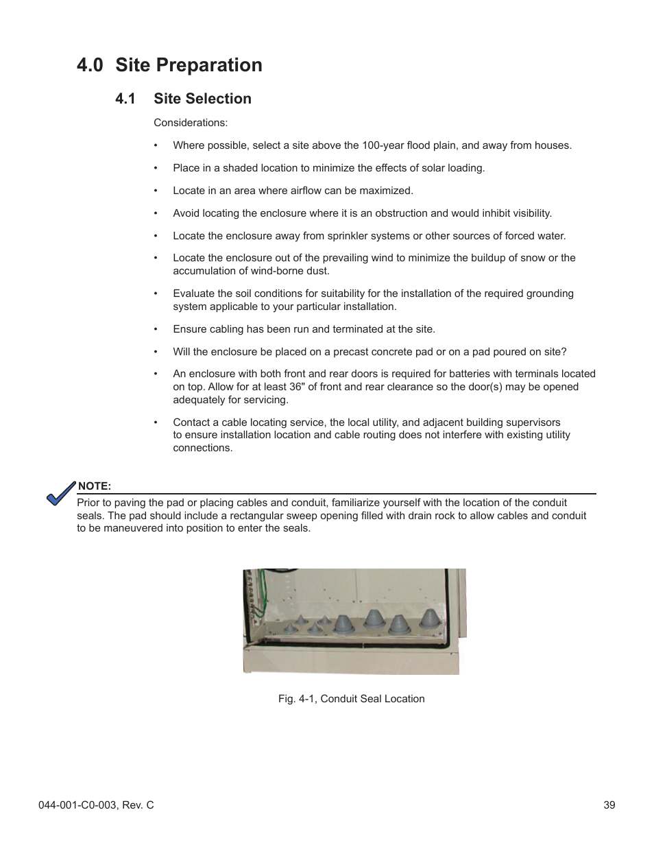0 site preparation, 1 site selection | Alpha Technologies Radium MiniBay User Manual | Page 39 / 57