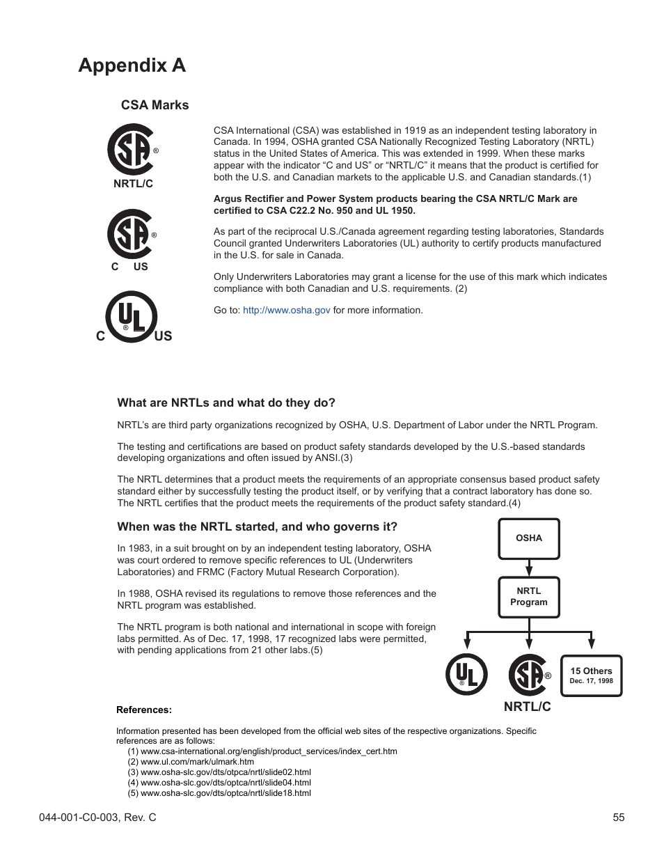 Appendix a, Us c, Csa marks | Nrtl/c | Alpha Technologies Radium MiniBay User Manual | Page 55 / 57