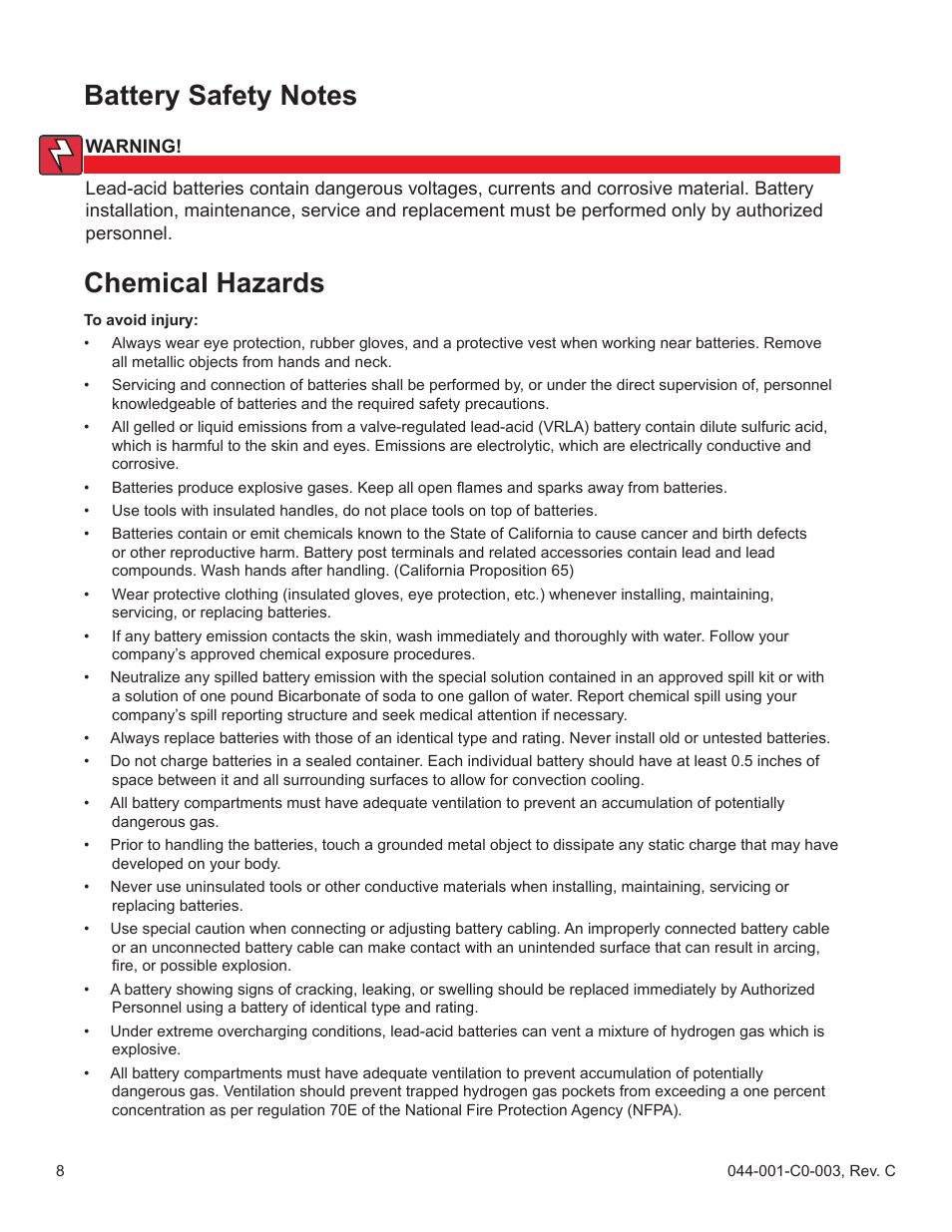 Chemical hazards | Alpha Technologies Radium MiniBay User Manual | Page 8 / 57