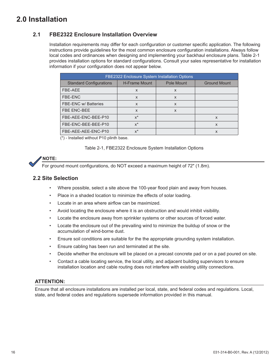 0 installation | Alpha Technologies FBE2322 Enclosure System User Manual | Page 16 / 38