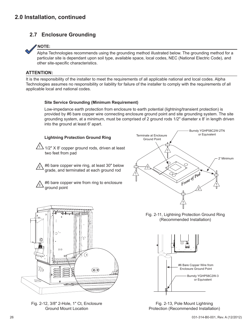 0 installation, continued, 7 enclosure grounding | Alpha Technologies FBE2322 Enclosure System User Manual | Page 26 / 38