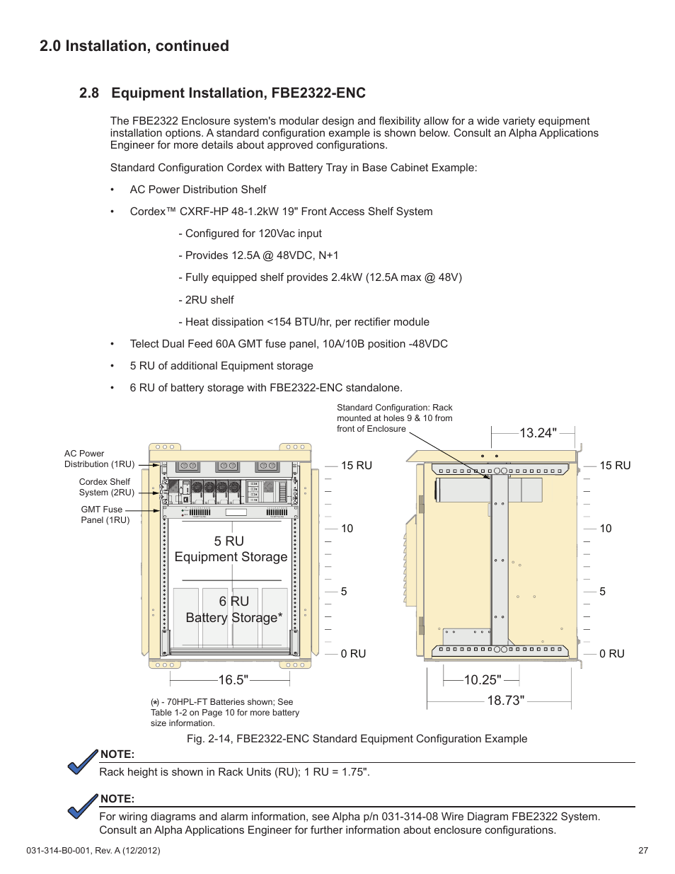 0 installation, continued, 6 ru battery storage* 5 ru equipment storage | Alpha Technologies FBE2322 Enclosure System User Manual | Page 27 / 38