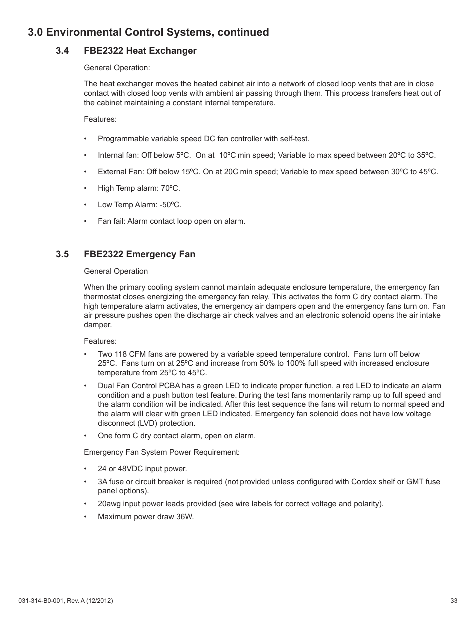 0 environmental control systems, continued | Alpha Technologies FBE2322 Enclosure System User Manual | Page 33 / 38