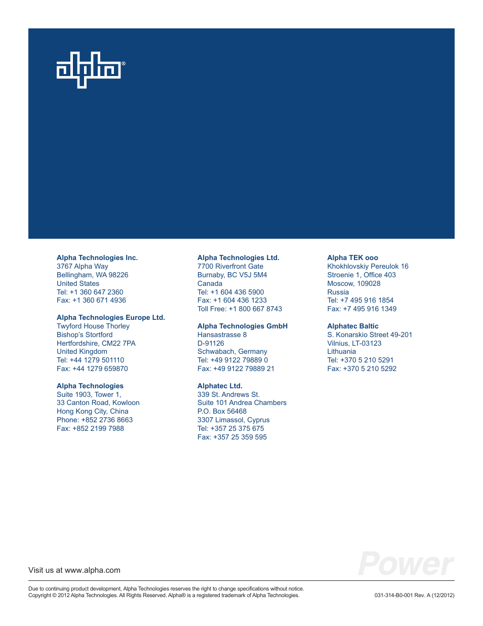 Alpha Technologies FBE2322 Enclosure System User Manual | Page 38 / 38