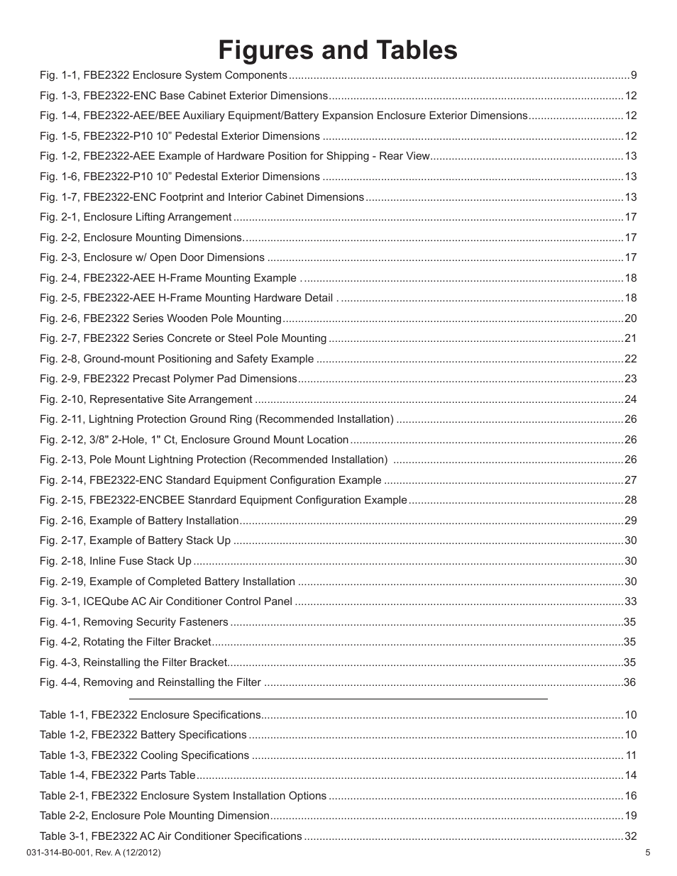 Figures and tables | Alpha Technologies FBE2322 Enclosure System User Manual | Page 5 / 38