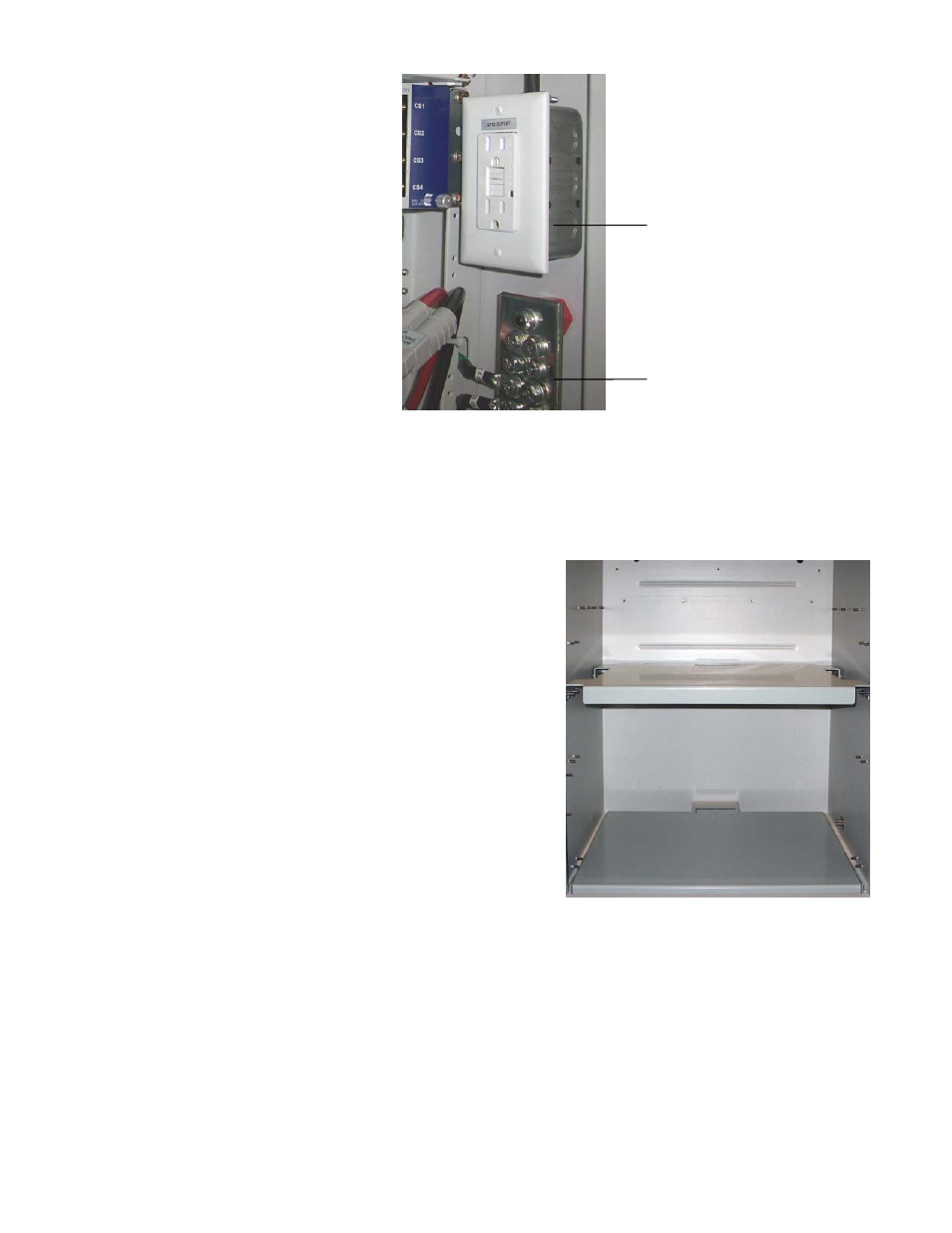 Battery tray, Battery shelf mid-mount option, Enclosure top option | Load center options | Alpha Technologies Te25xh User Manual | Page 13 / 38