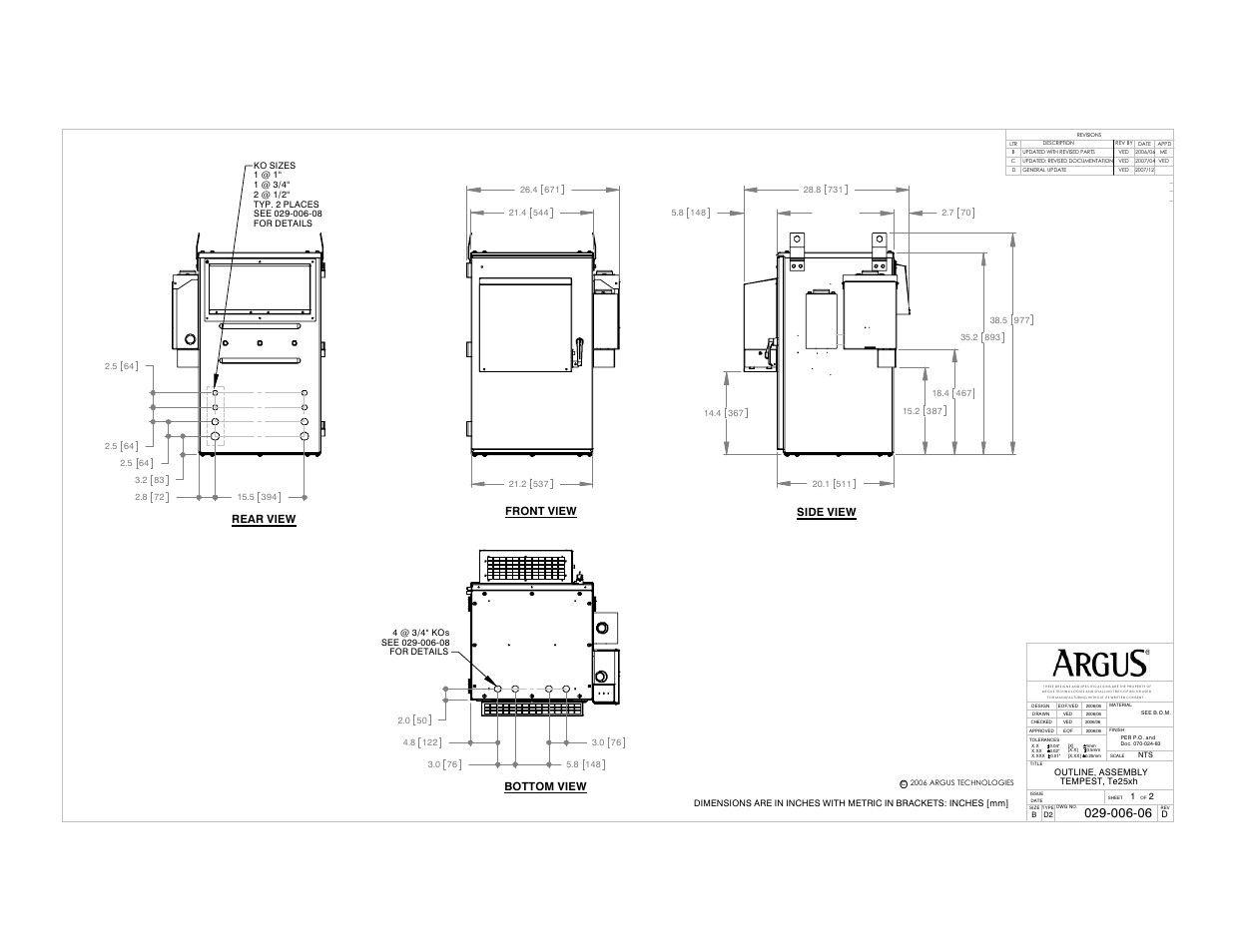 Front view, Rear view, Bottom view | Side view | Alpha Technologies Te25xh User Manual | Page 26 / 38