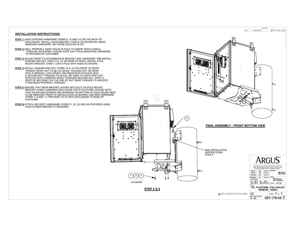 Installation instructions, Step 5 & 6, Final assembly - front bottom view | Alpha Technologies Te25xh User Manual | Page 30 / 38