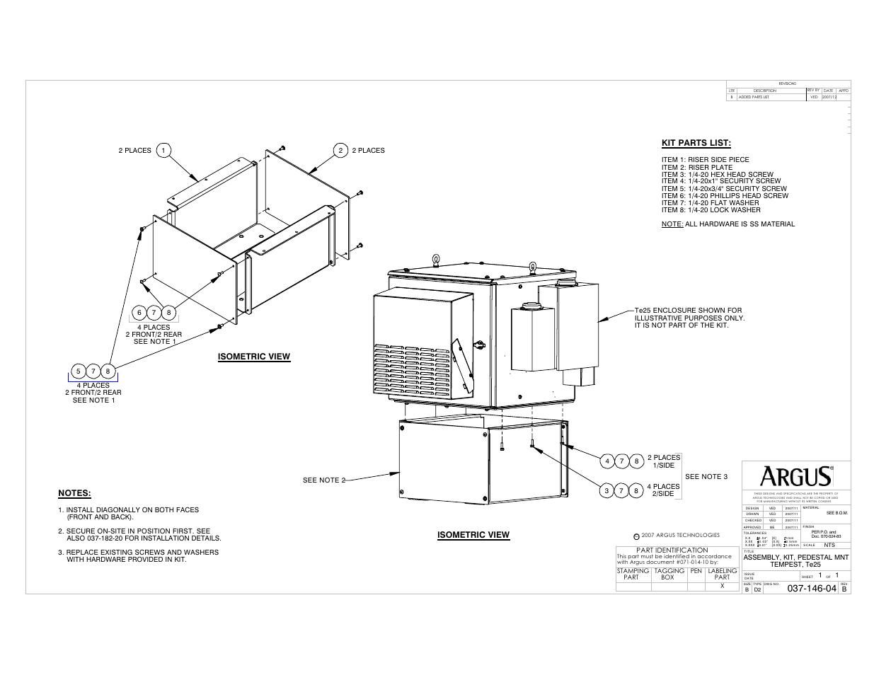 Pedestal mount kit, Isometric view, Kit parts list | Alpha Technologies Te25xh User Manual | Page 31 / 38