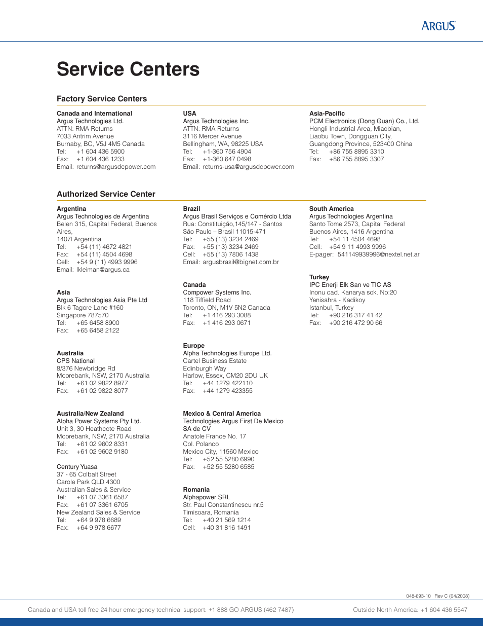 Service centers | Alpha Technologies Te25xh User Manual | Page 38 / 38