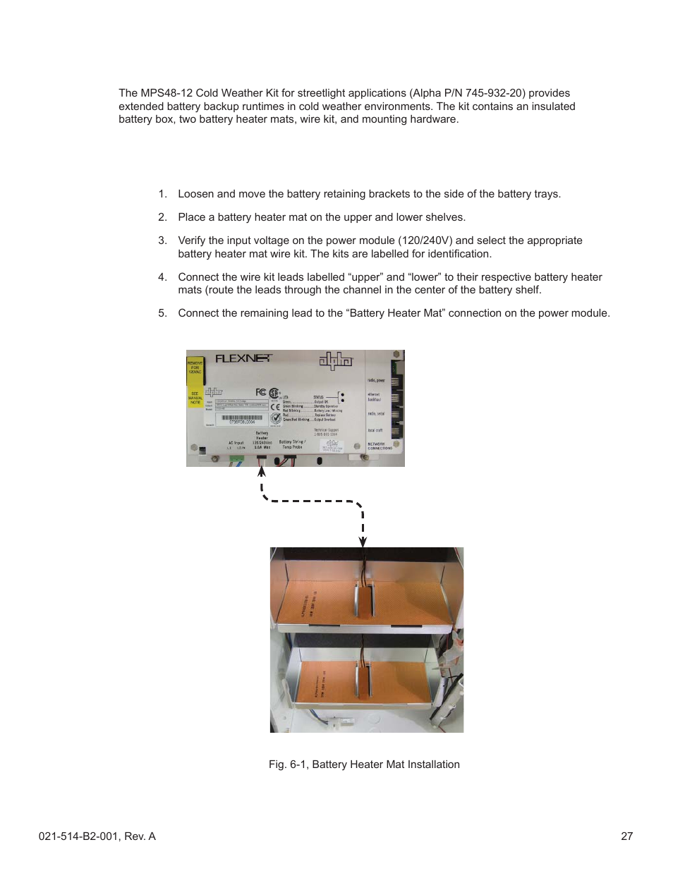0 installing the cold weather kit, 1 installing the battery heater mats | Alpha Technologies FlexNet MPS48-12M - Technical Manual User Manual | Page 27 / 33