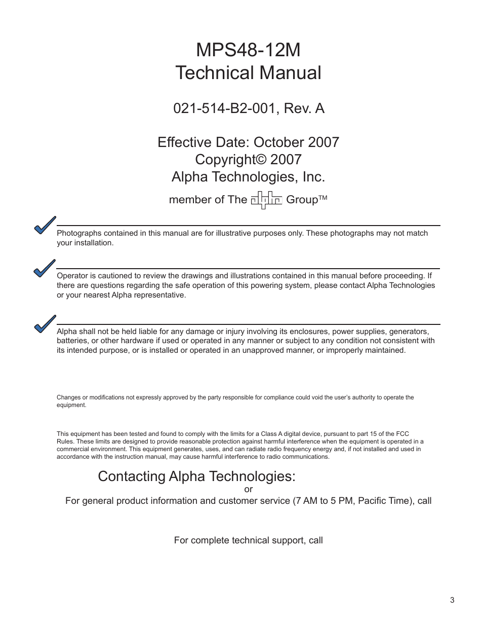 Mps48-12m technical manual | Alpha Technologies FlexNet MPS48-12M - Technical Manual User Manual | Page 3 / 33