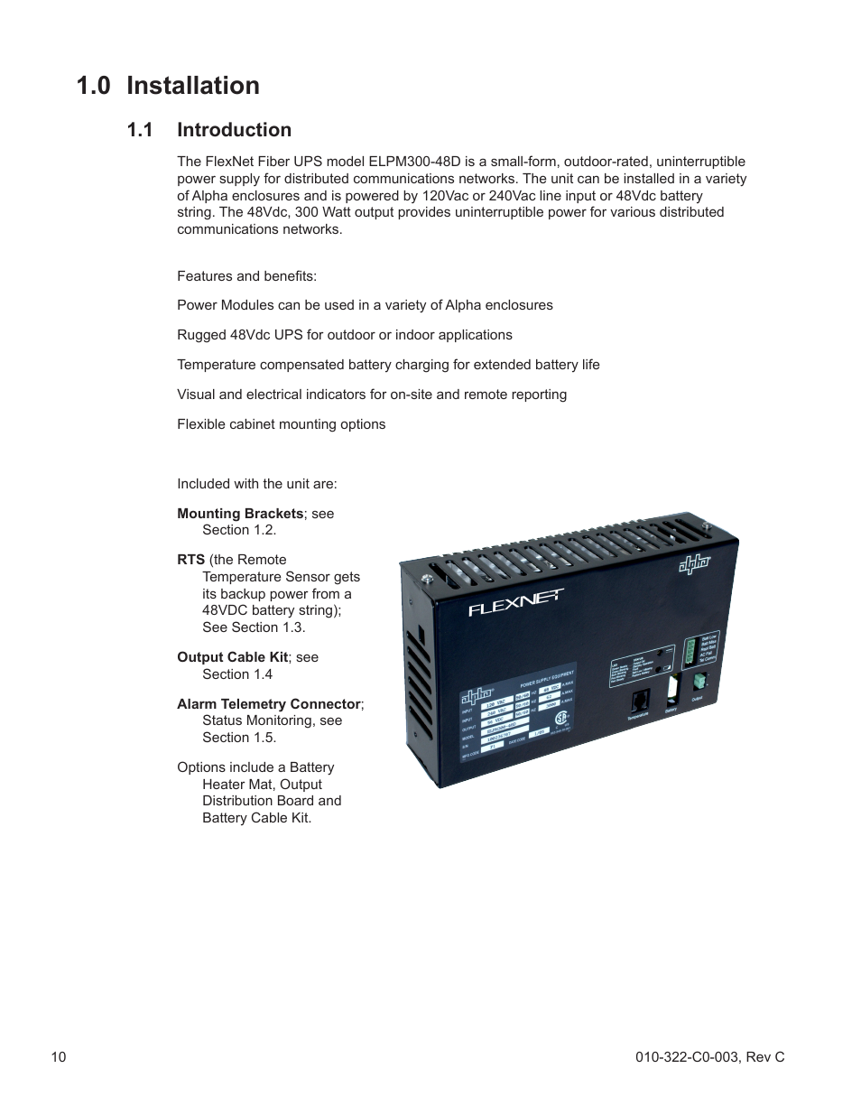 0 installation, 1 introduction | Alpha Technologies FlexNet ELPM 300-48D User Manual | Page 10 / 25