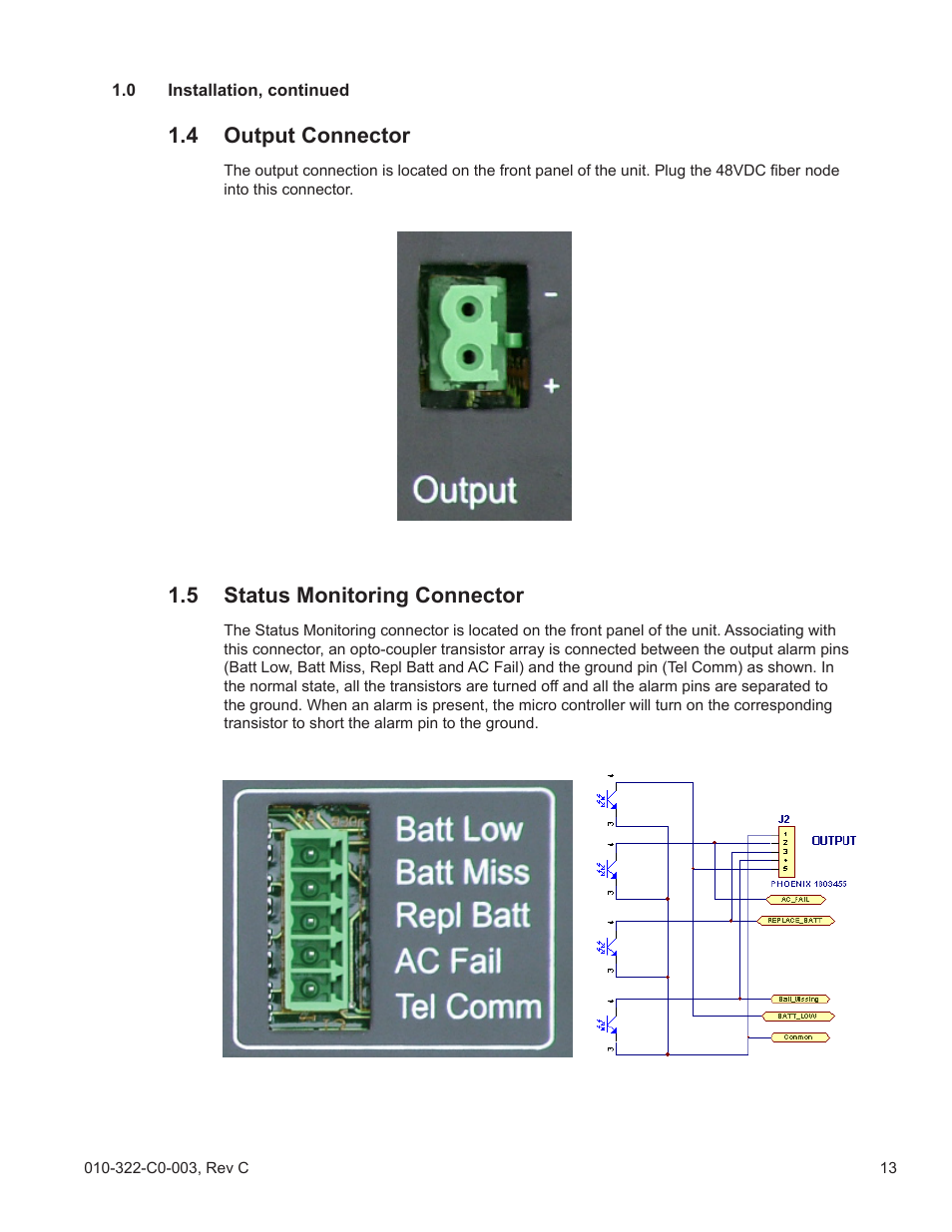 4 output connector, 5 status monitoring connector | Alpha Technologies FlexNet ELPM 300-48D User Manual | Page 13 / 25