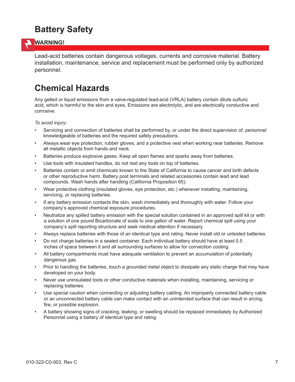 Battery safety chemical hazards | Alpha Technologies FlexNet ELPM 300-48D User Manual | Page 7 / 25