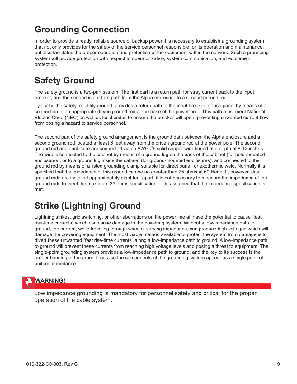 Grounding connection, Safety ground, Strike (lightning) ground | Alpha Technologies FlexNet ELPM 300-48D User Manual | Page 9 / 25