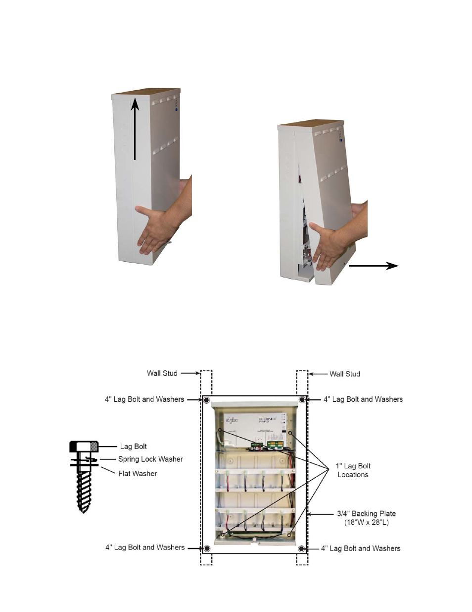 Removing the fmps cover, Wall-mounting the fmps, Figure 3–lifting the fmps cover | Figure 4–sliding the fmps cover out, Figure 5–fmps wall-mounting | Alpha Technologies FlexNet FMPS User Manual | Page 21 / 40